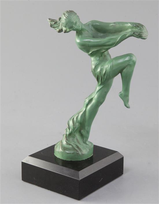 Max Le Verrier. Isa, a green patinated bronze car mascot modelled as a dancing woman 7.5in.